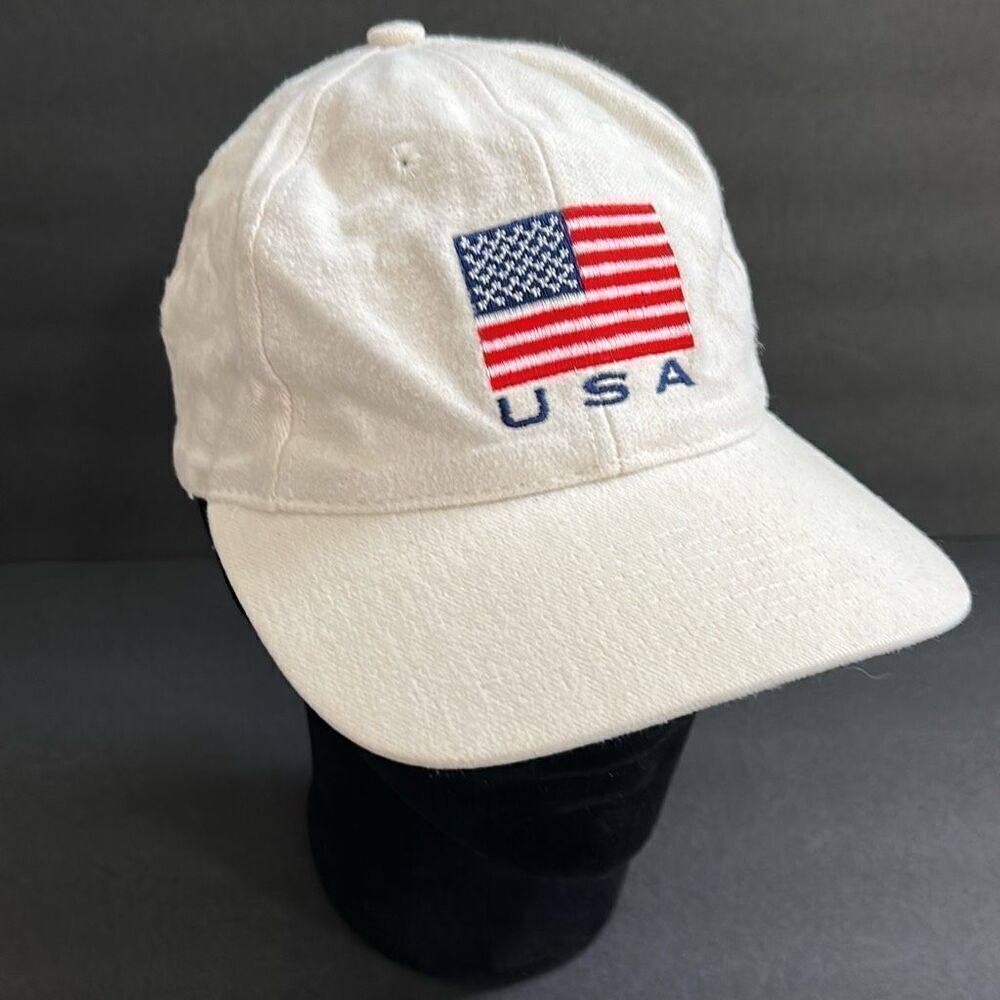 USA Embroidered Flag Cap Hat Beige SnapBack Patriotic Top of the World